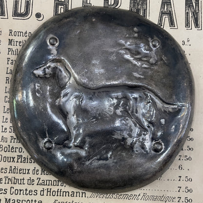 Antique French Art Nouveau Pewter Tray Dog c1897