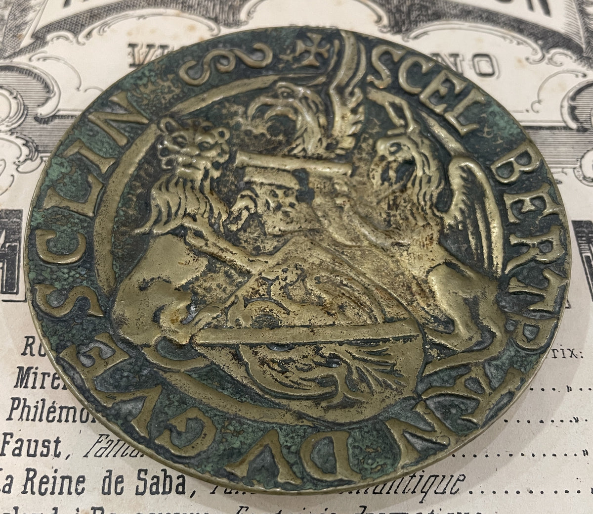 Antique French Max LeVerrier Bronze Tray Seal of Bertrand du Guesclin c1940