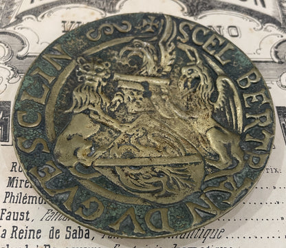 Antique French Max LeVerrier Bronze Tray Seal of Bertrand du Guesclin c1940