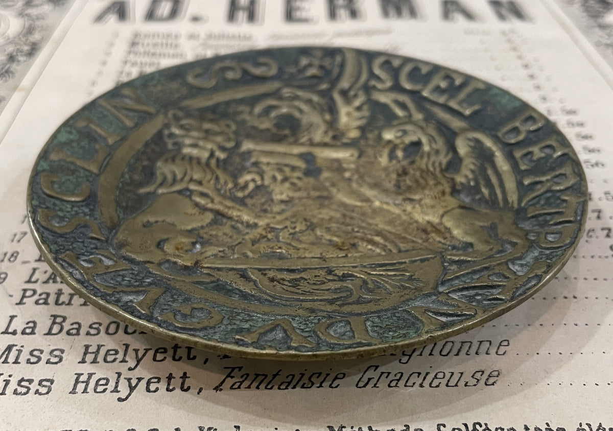 Antique French Max LeVerrier Bronze Tray Seal of Bertrand du Guesclin c1940