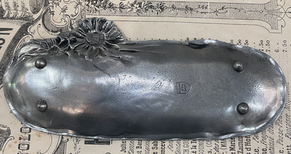 Antique French Art Nouveau Pewter Tray Flower Daisy c1920
