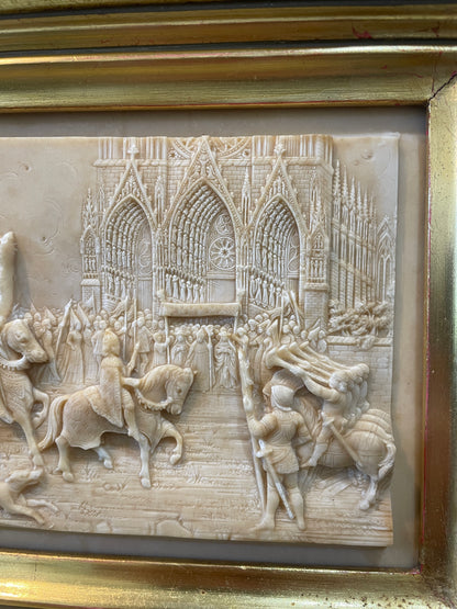 RARE Large Antique French Petrifying Well Joan of Arc Reims Plaque Framed c1900