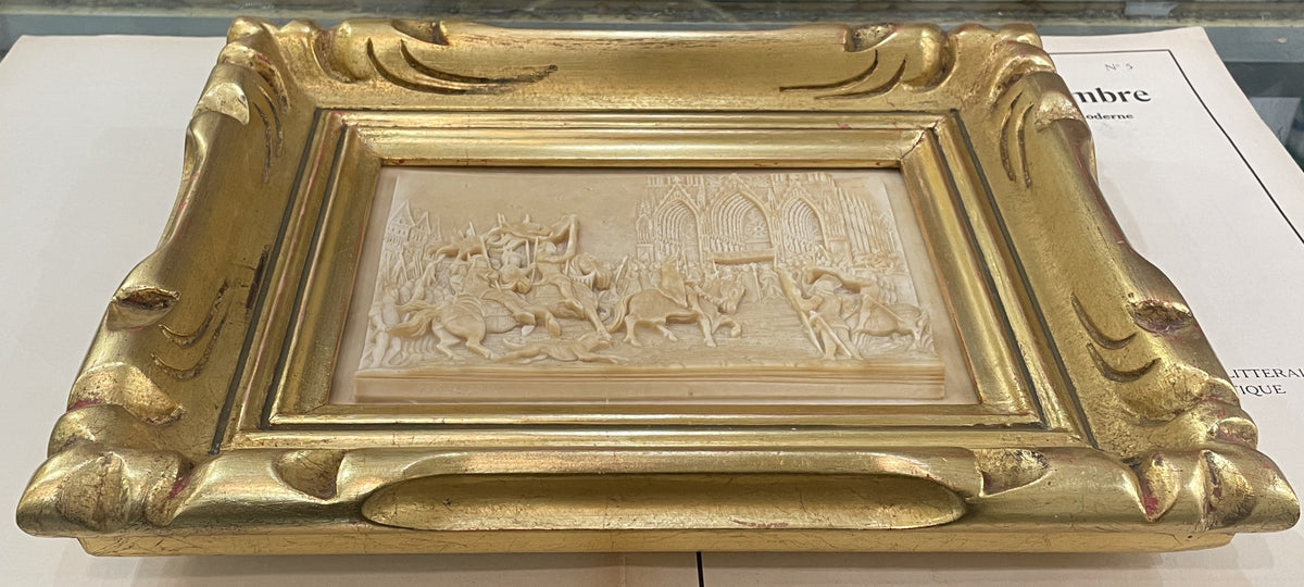 RARE Large Antique French Petrifying Well Joan of Arc Reims Plaque Framed c1900