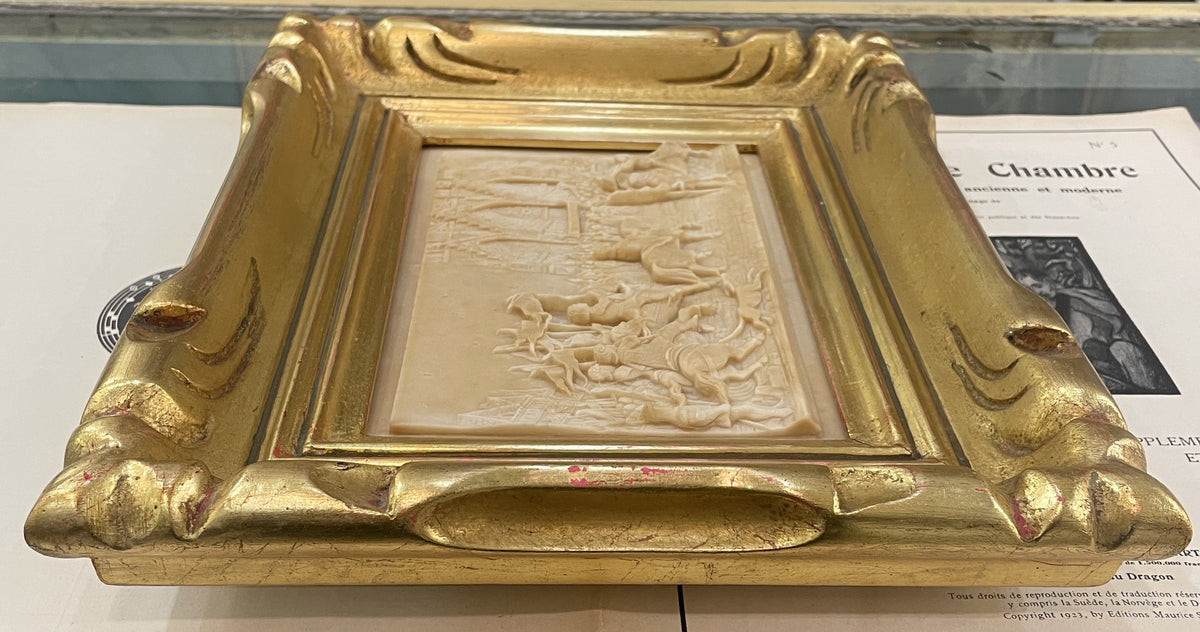 RARE Large Antique French Petrifying Well Joan of Arc Reims Plaque Framed c1900