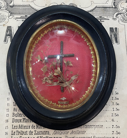 Antique French Reliquary Domed Glass Sacred Heart Margaret Mary Alacoque c1880