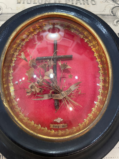 Antique French Reliquary Domed Glass Sacred Heart Margaret Mary Alacoque c1880