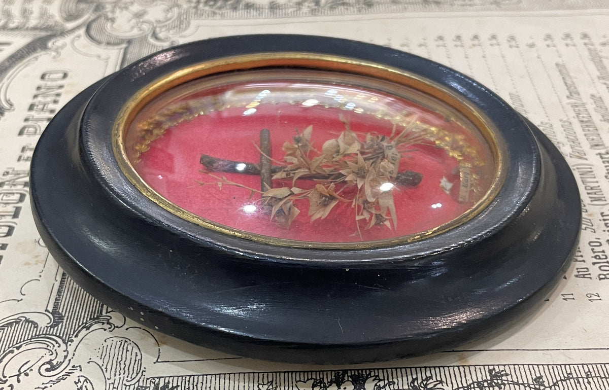 Antique French Reliquary Domed Glass Sacred Heart Margaret Mary Alacoque c1880