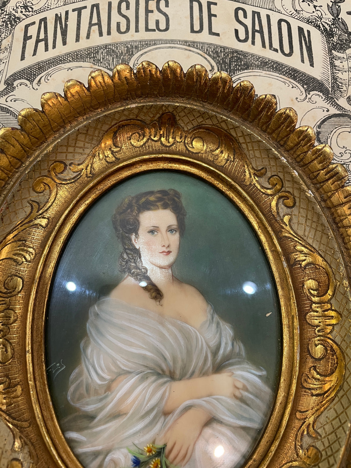 Antique French Hand Painted Miniature Duchess of Mouchy c1900