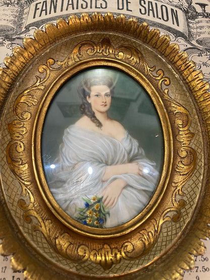 Antique French Hand Painted Miniature Duchess of Mouchy c1900
