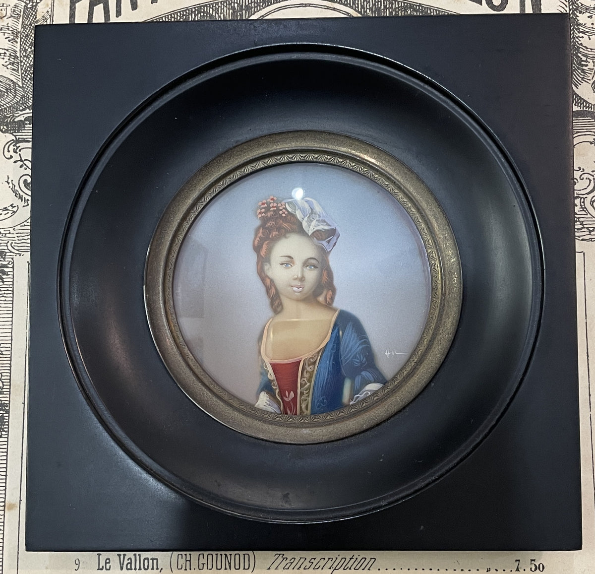 Antique French Hand Painted Miniature Woman c1900
