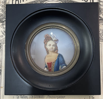 Antique French Hand Painted Miniature Woman c1900
