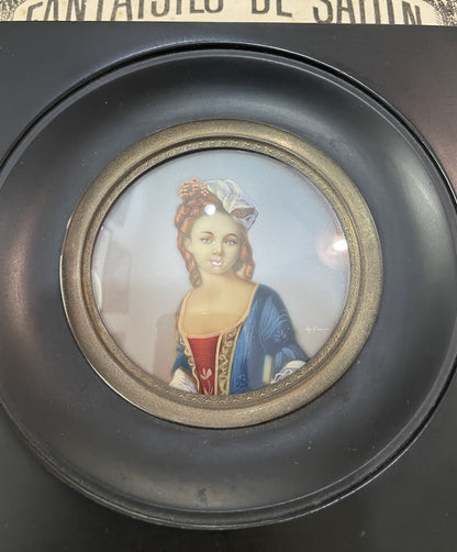 Antique French Hand Painted Miniature Woman c1900