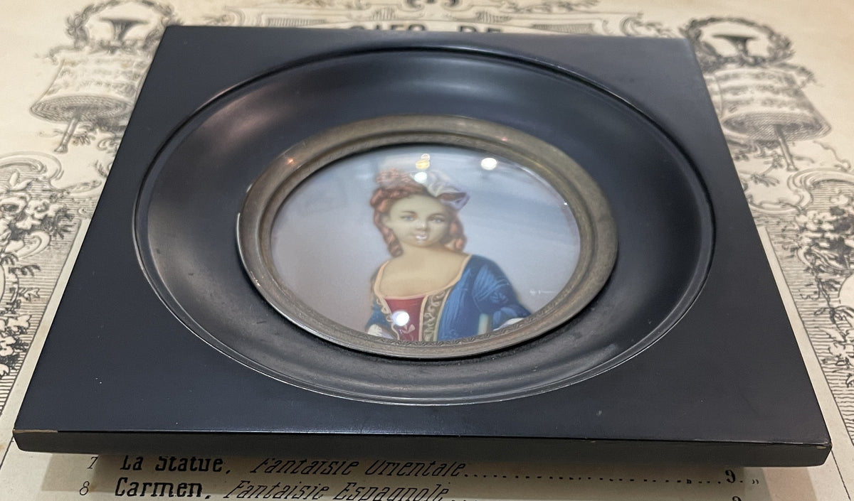 Antique French Hand Painted Miniature Woman c1900