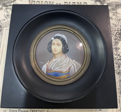 Antique French Hand Painted Miniature Woman Signed Hil c1900