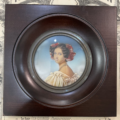 Antique French Hand Painted Miniature Woman Signed Hil  c1900