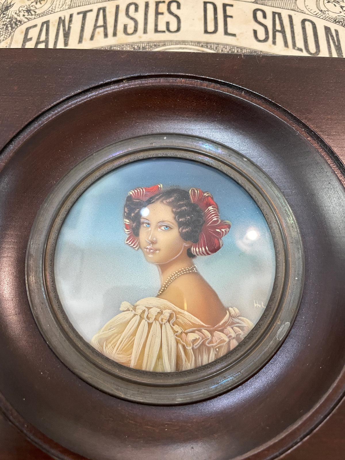 Antique French Hand Painted Miniature Woman Signed Hil  c1900