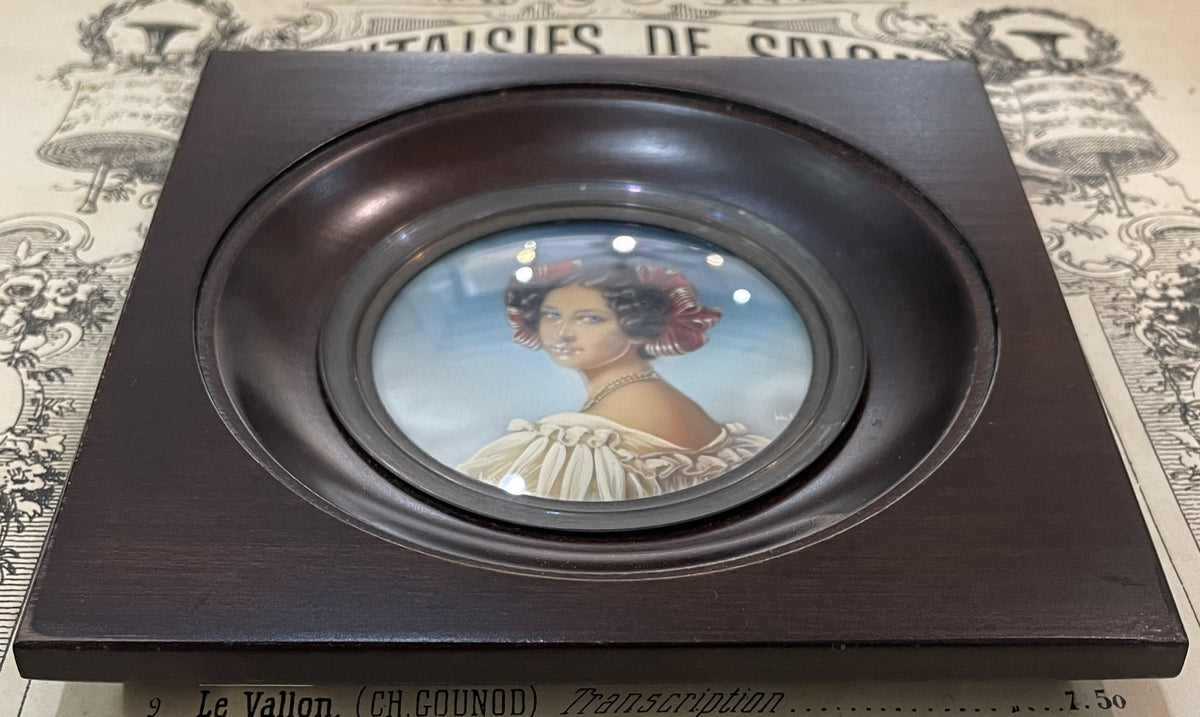Antique French Hand Painted Miniature Woman Signed Hil  c1900