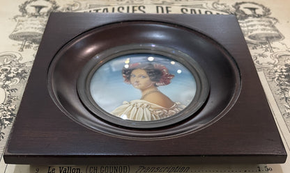 Antique French Hand Painted Miniature Woman Signed Hil  c1900