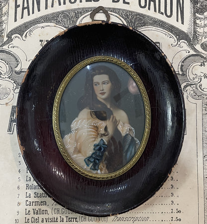 Antique French Hand Painted Miniature Woman  c1900