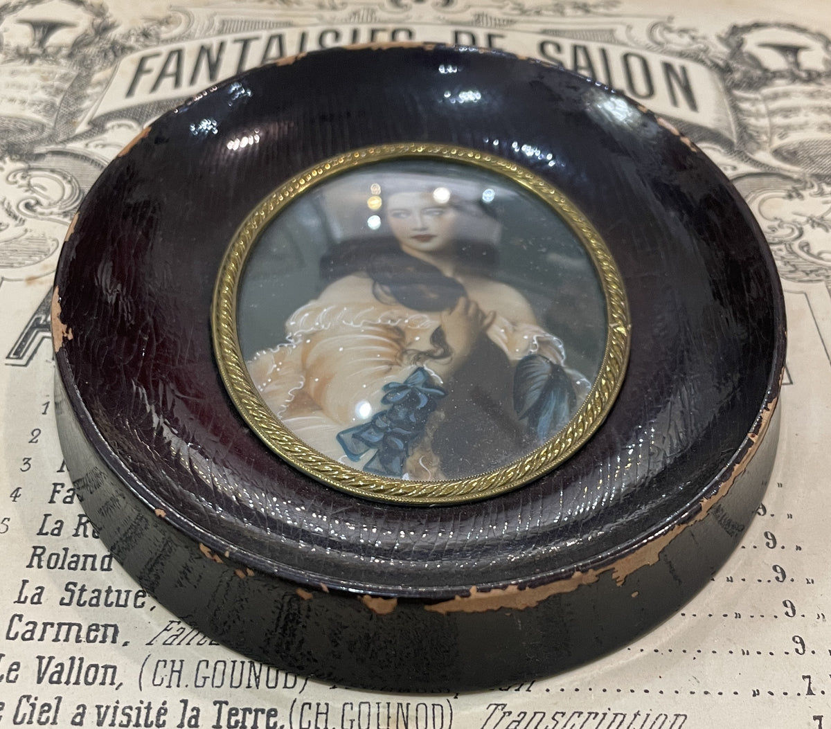 Antique French Hand Painted Miniature Woman  c1900