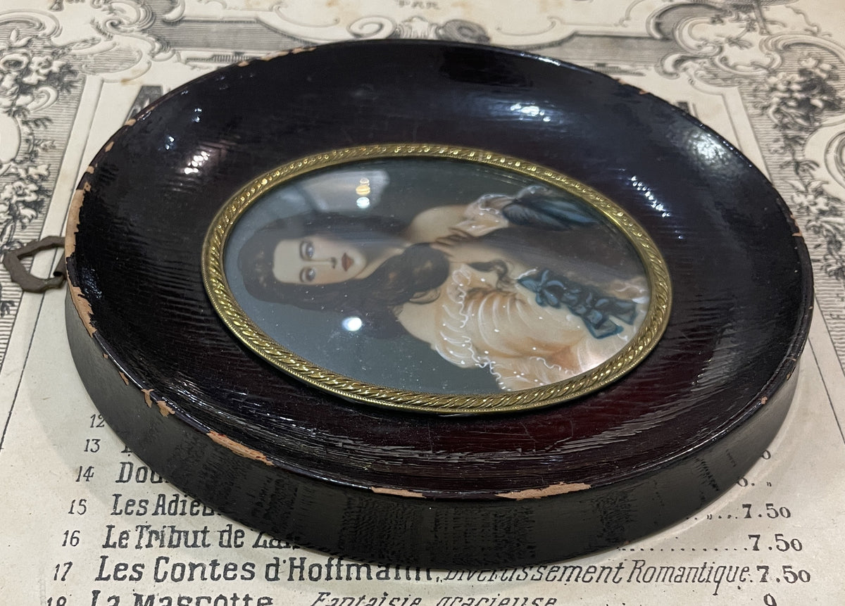 Antique French Hand Painted Miniature Woman  c1900