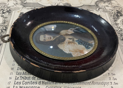 Antique French Hand Painted Miniature Woman  c1900