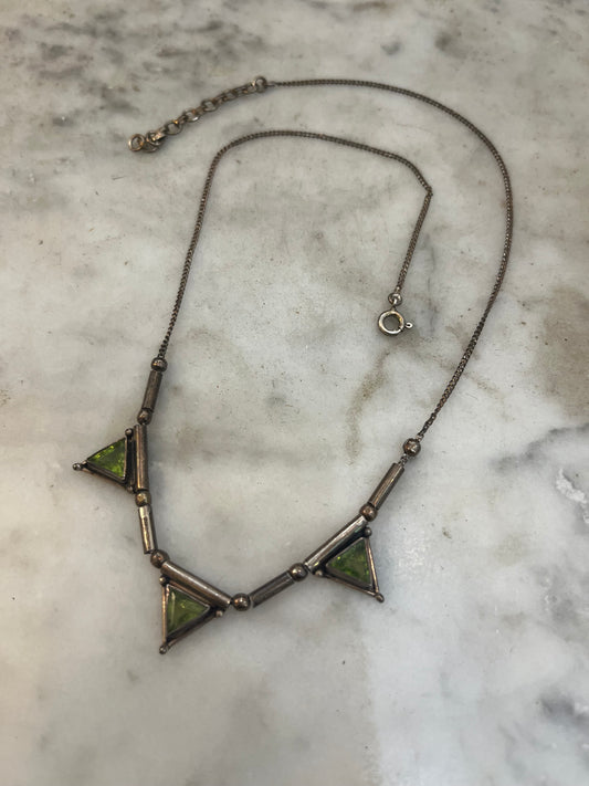 Vintage Peridot Triangle Sterling Necklace