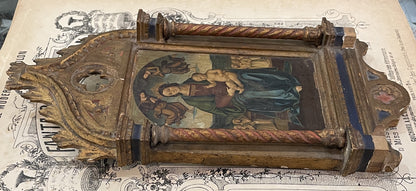 Rare Antique Italian Mary Jesus Angels Icon Wooden Wall Plaque c1880