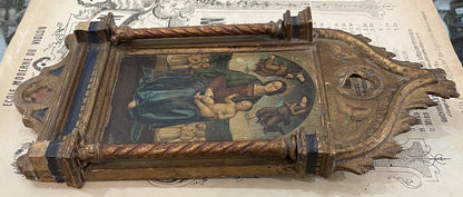 Rare Antique Italian Mary Jesus Angels Icon Wooden Wall Plaque c1880