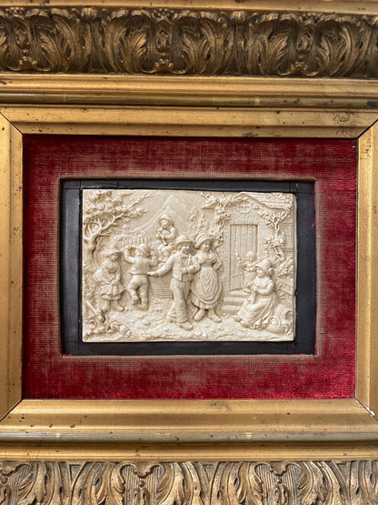 Rare Large Antique French Petrifying Well Farm Scene Plaque Framed Signed Becker c1900