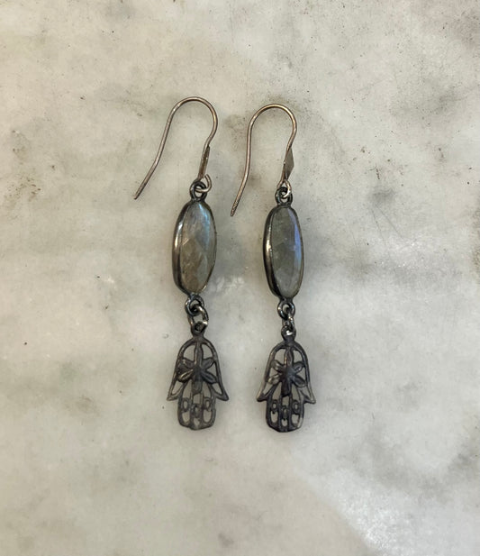 Labradorite and Hamsa earrings