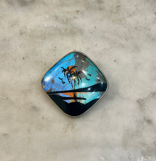 Antique Butterfly Wing Palm Tree Pin