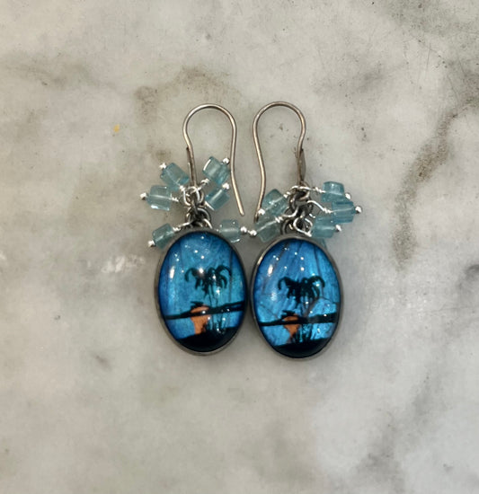 Antique Butterfly Wing Palm Tree Earrings