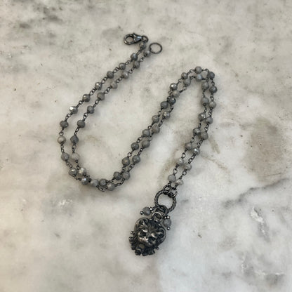 Antique French Lion charm necklace with pyrite