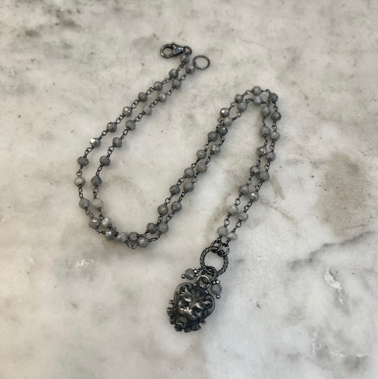 Antique French Lion charm necklace with pyrite