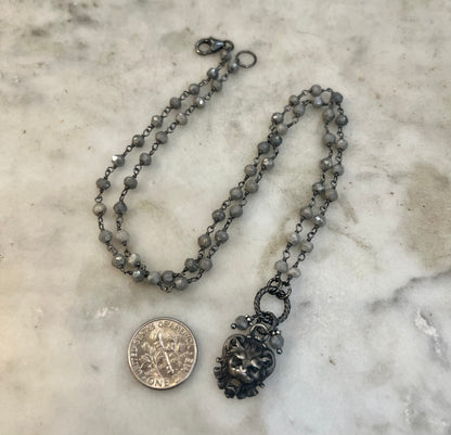 Antique French Lion charm necklace with pyrite