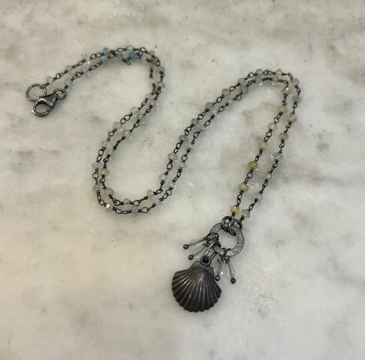 Sterling Shell pendant with aquamarine