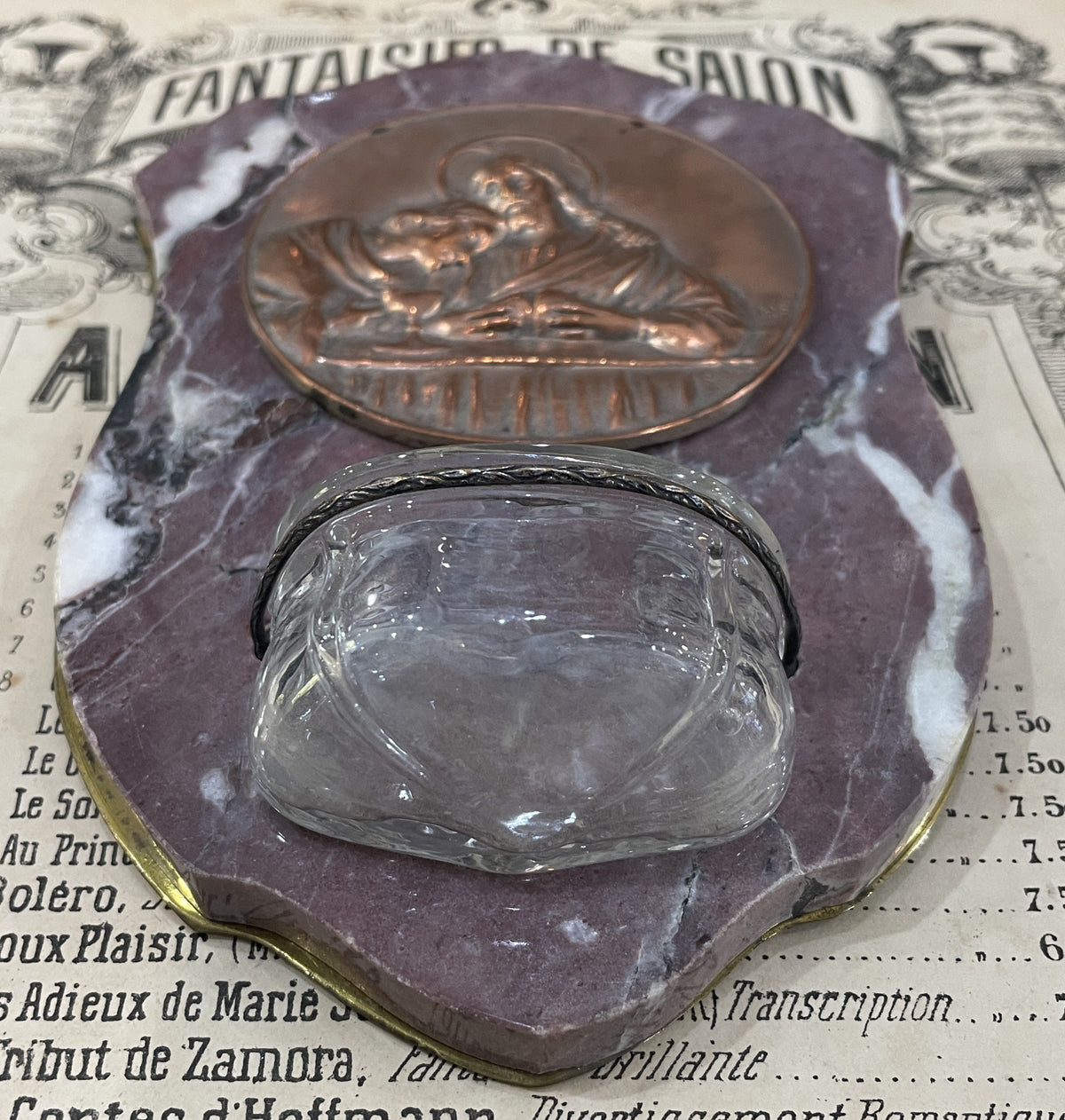 Antique French Jesus & St John Bread Signed Holy Water Font c1920