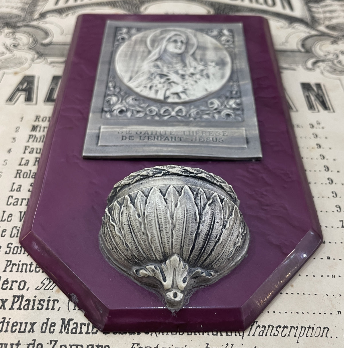 Antique French St Therese of Lisieux Bakelite Holy Water Font c1940