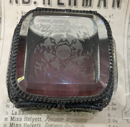 Antique French Etched Glass Jewelry Box c1900