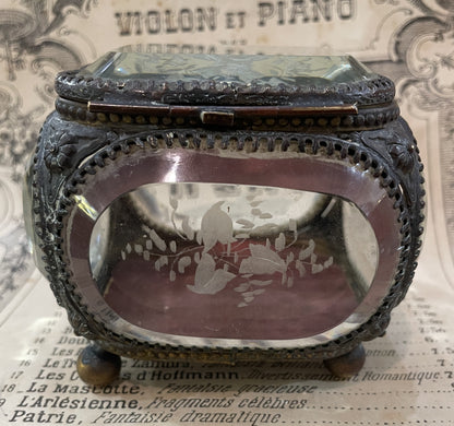 Antique French Etched Glass Jewelry Box c1900