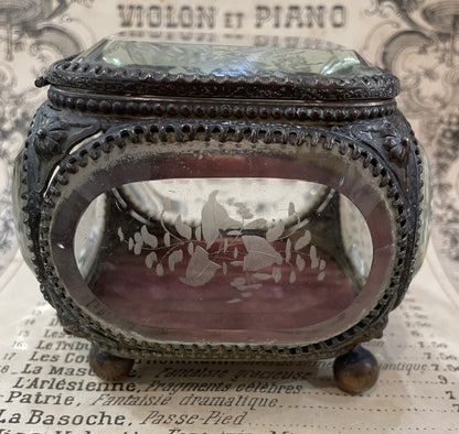Antique French Etched Glass Jewelry Box c1900