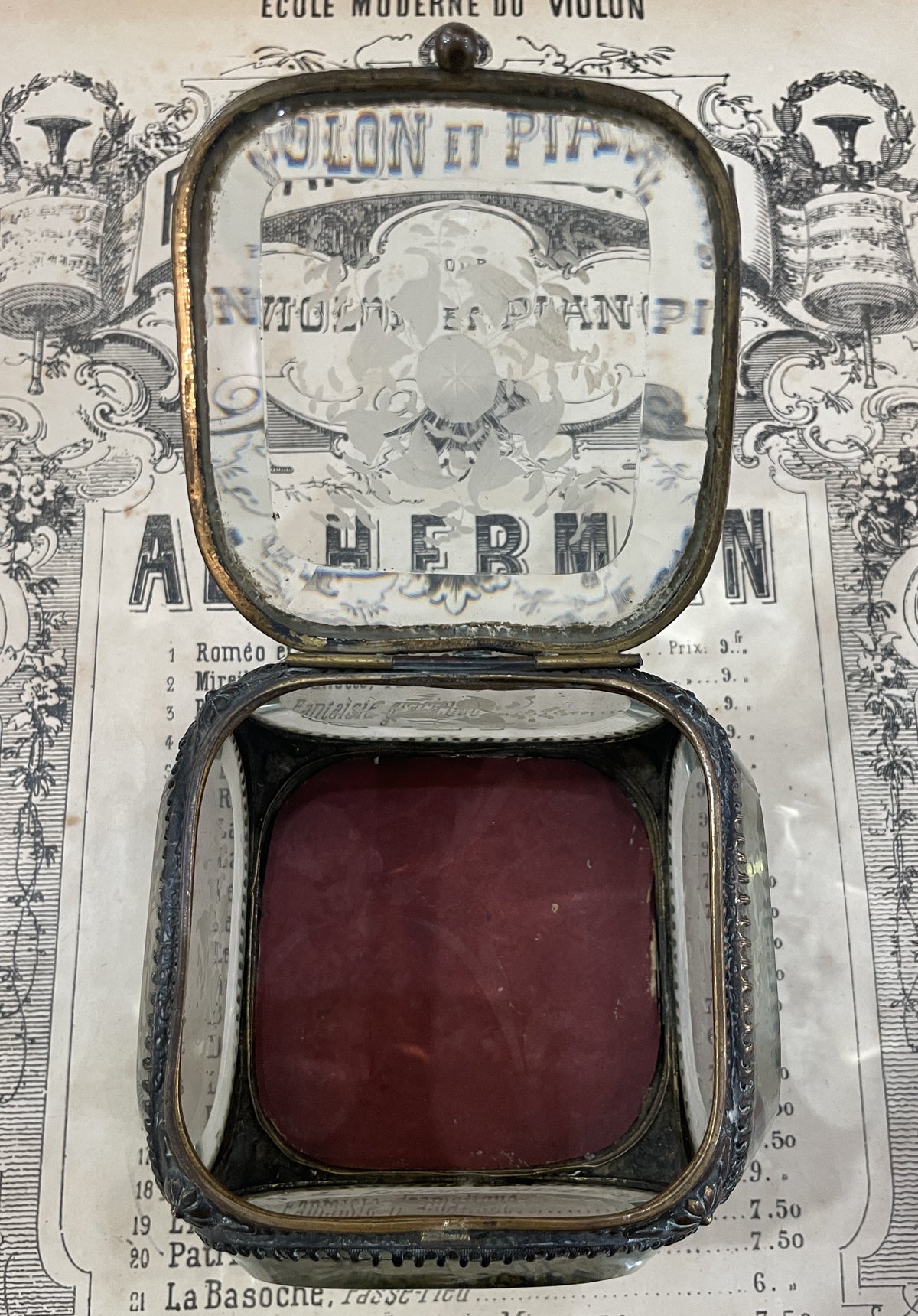 Antique French Etched Glass Jewelry Box c1900