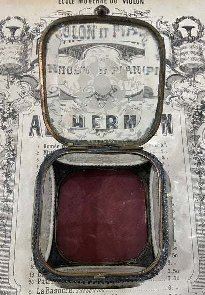 Antique French Etched Glass Jewelry Box c1900