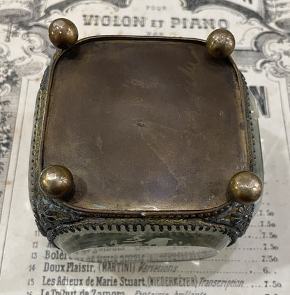 Antique French Etched Glass Jewelry Box c1900