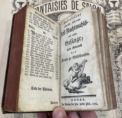Rare Antique German Prayer Book Music Angel c1766