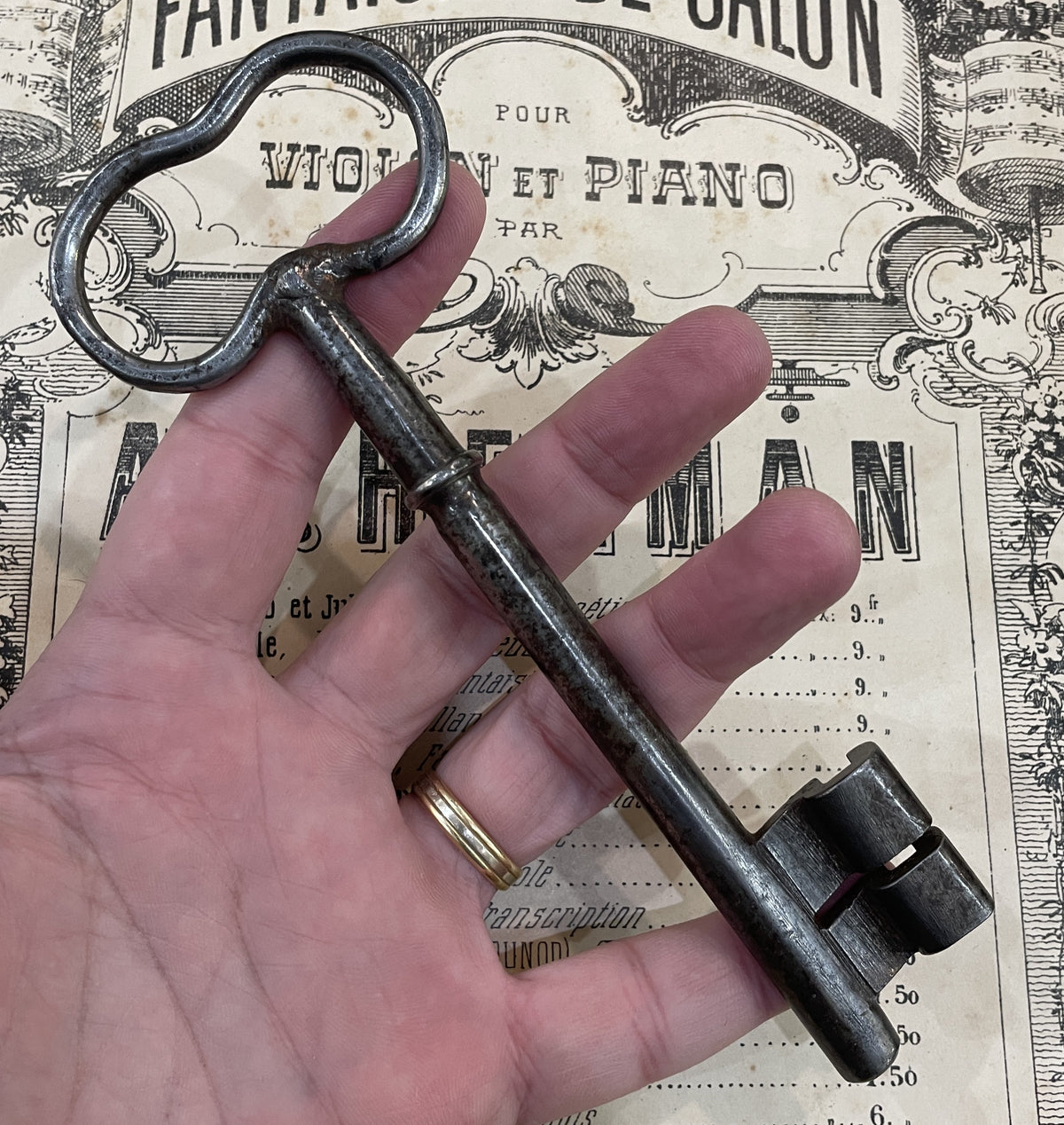 Large Antique French Cast Iron Skeleton Key Church Castle Gate 1800's