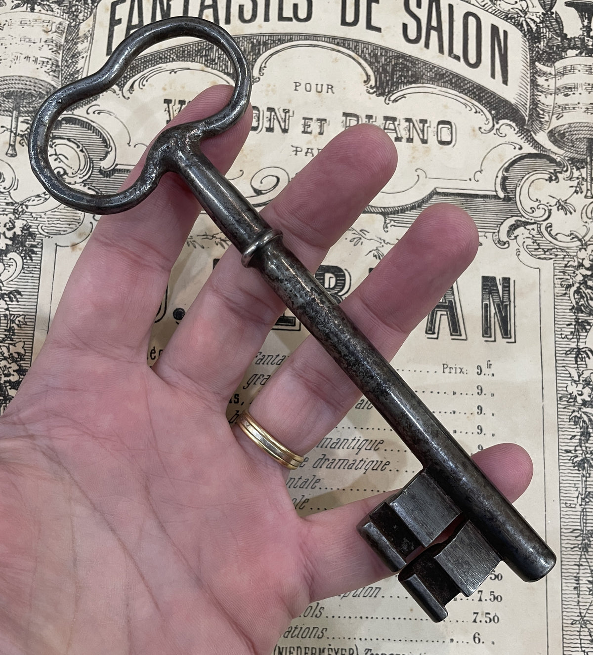 Large Antique French Cast Iron Skeleton Key Church Castle Gate 1800's