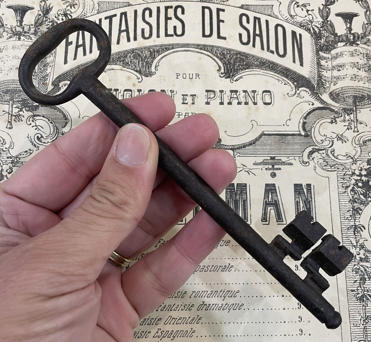 Large Antique French Cast Iron Skeleton Key Church Castle  Gate 1800's
