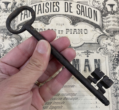 Large Antique French Cast Iron Skeleton Key Church Castle  Gate 1800's